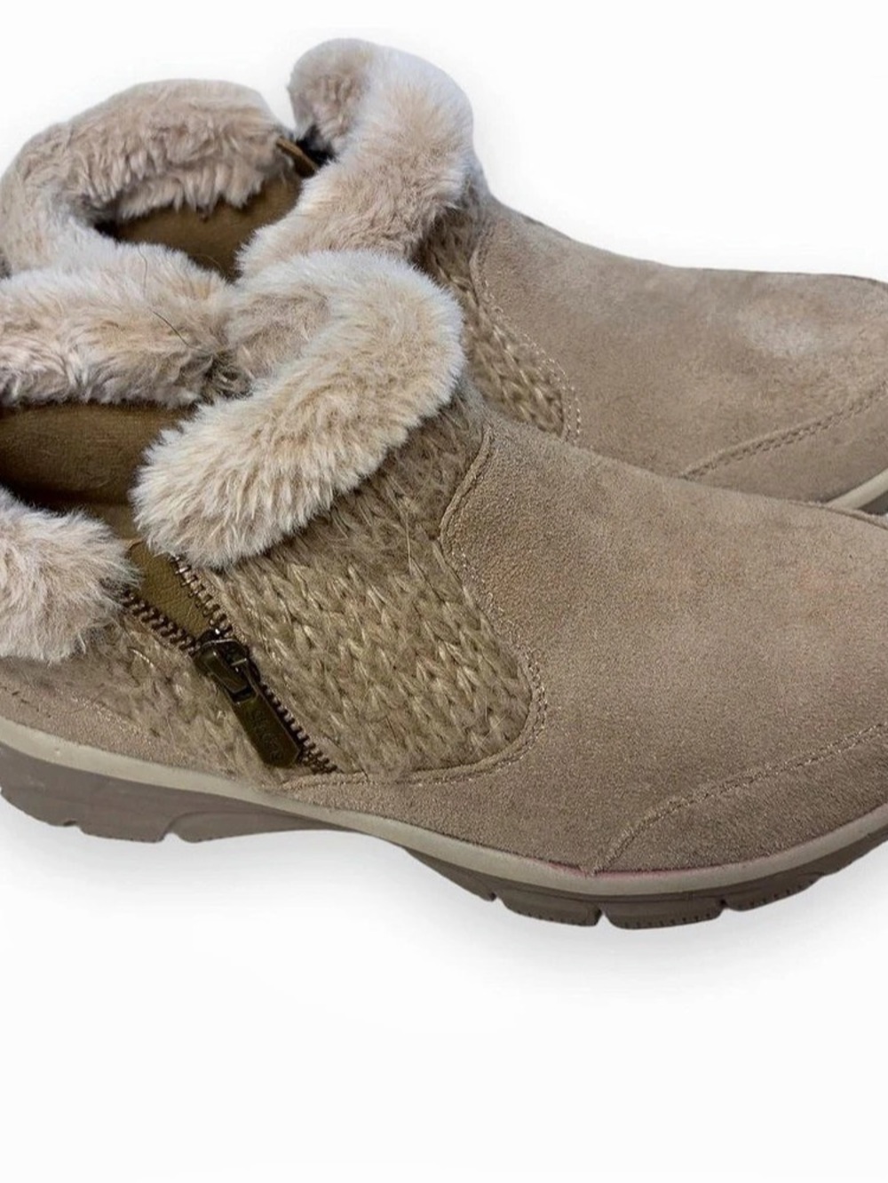 Skechers tan brown ankle boots with faux fur trim Sz 7.5